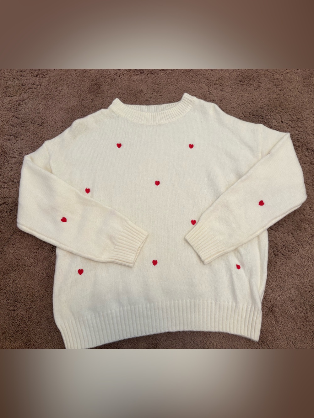 Women’s Cream Heart-Accent Crewneck Sweater